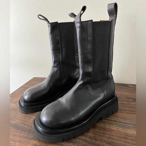 Bottega Veneta Shoes - Bottega Veneta Lug Leather Chelsea chunky Boots in Black, Size 36.5